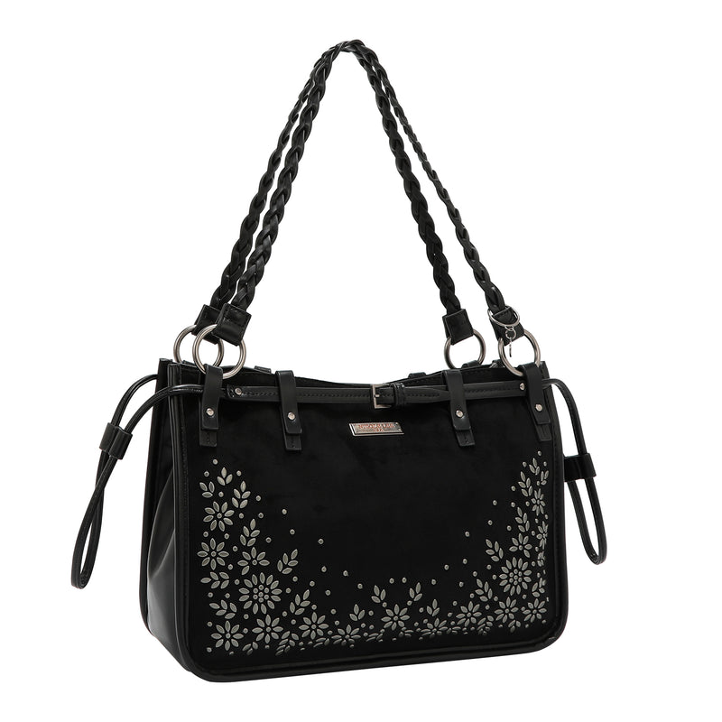 HANDBAG WITH FLORAL DESIGN (BLACK)