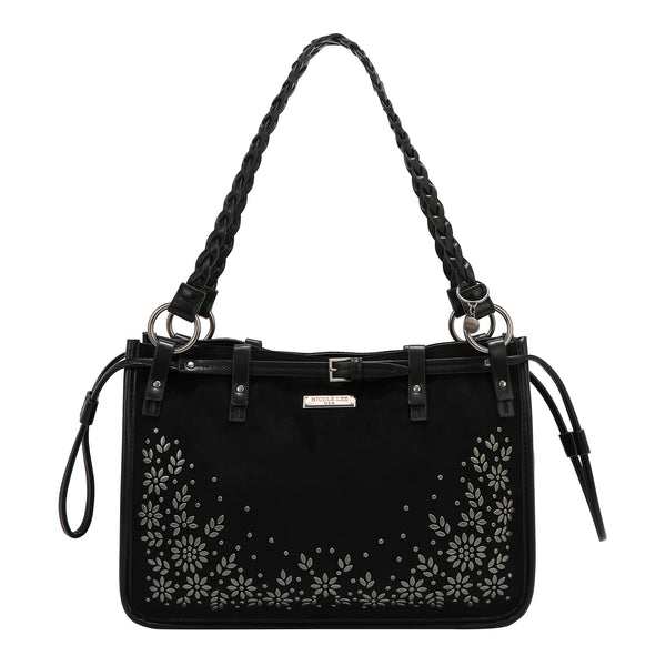 HANDBAG WITH FLORAL DESIGN (BLACK)