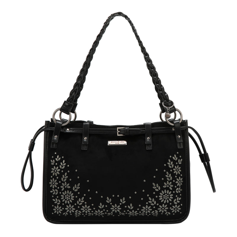 HANDBAG WITH FLORAL DESIGN (BLACK)