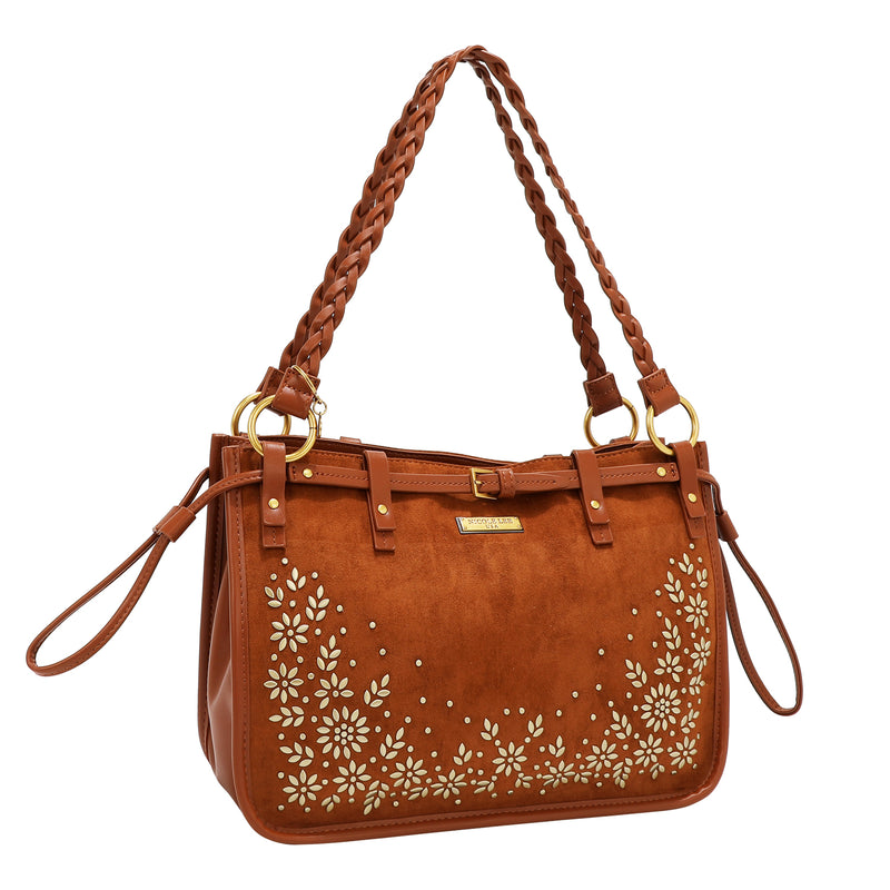 HANDBAG WITH FLORAL DESIGN (BROWN)