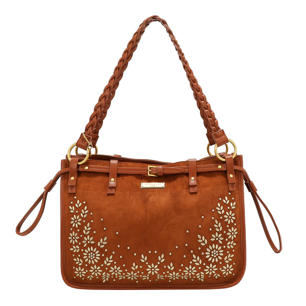 HANDBAG WITH FLORAL DESIGN (BROWN)
