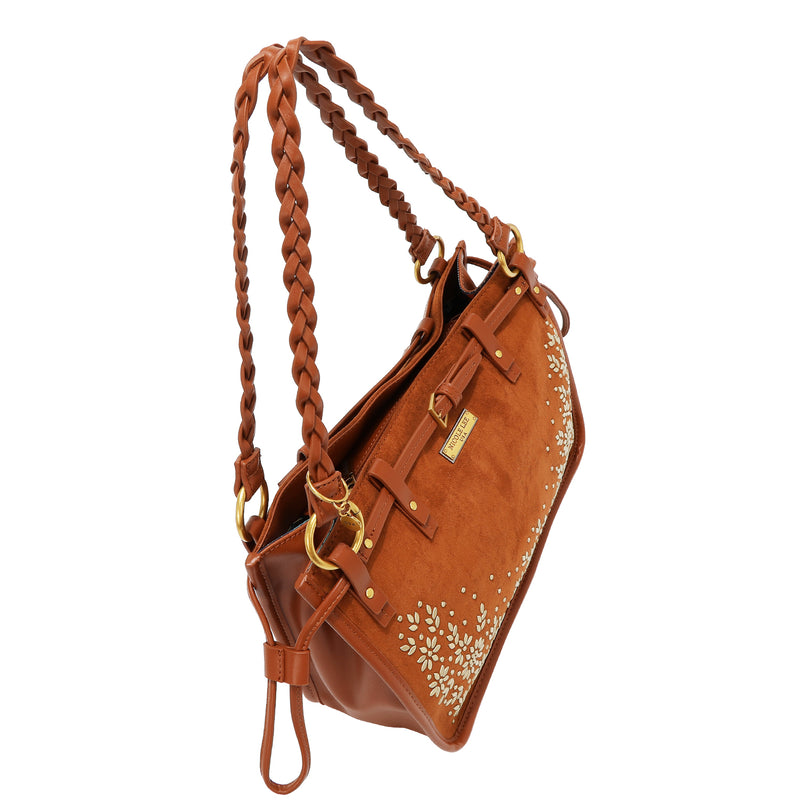 HANDBAG WITH FLORAL DESIGN (BROWN)