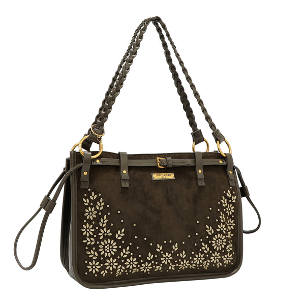 HANDBAG WITH FLORAL DESIGN (OLIVE)