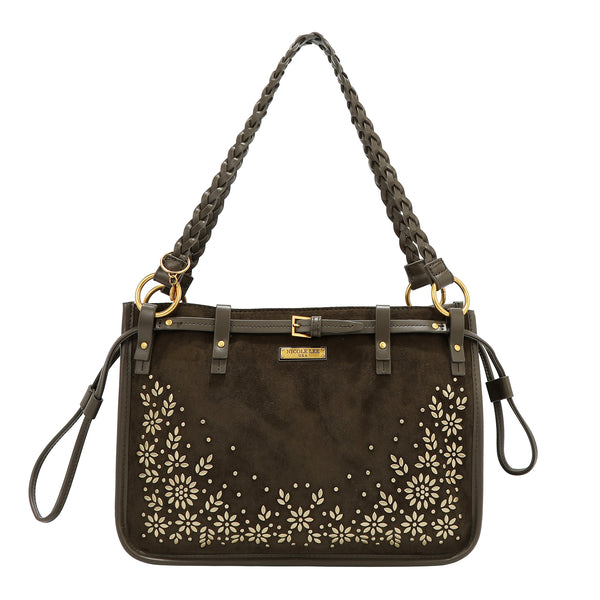 HANDBAG WITH FLORAL DESIGN (OLIVE)