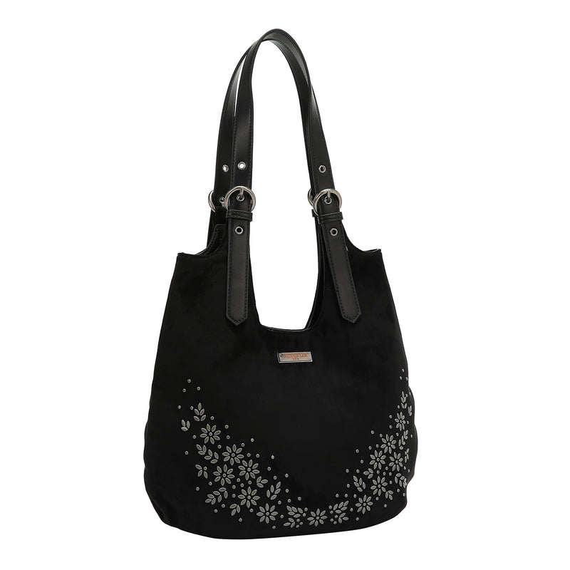 BOLSO HOBO CON DISEÑO FLORAL (NEGRO)