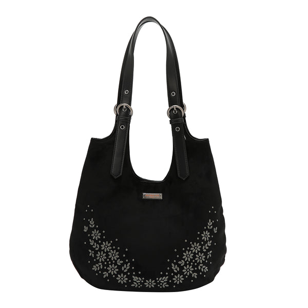BOLSO HOBO CON DISEÑO FLORAL (NEGRO)