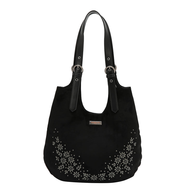 BOLSO HOBO CON DISEÑO FLORAL (NEGRO)