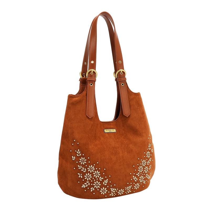BOLSO HOBO CON DISEÑO FLORAL (MARRON)