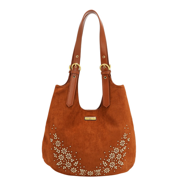 BOLSO HOBO CON DISEÑO FLORAL (MARRON)