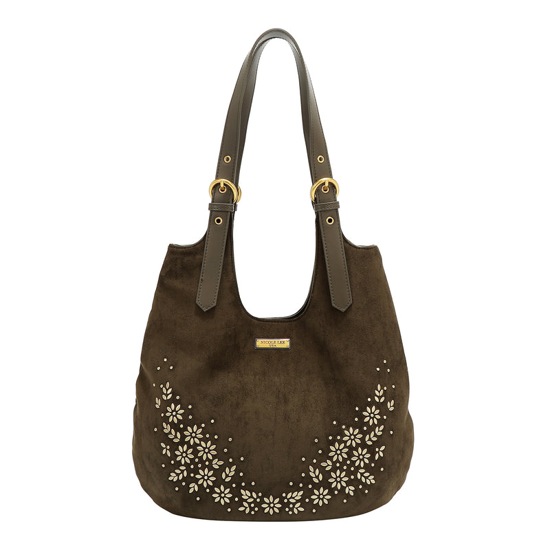 BOLSO HOBO CON DISEÑO FLORAL (OLIVA)