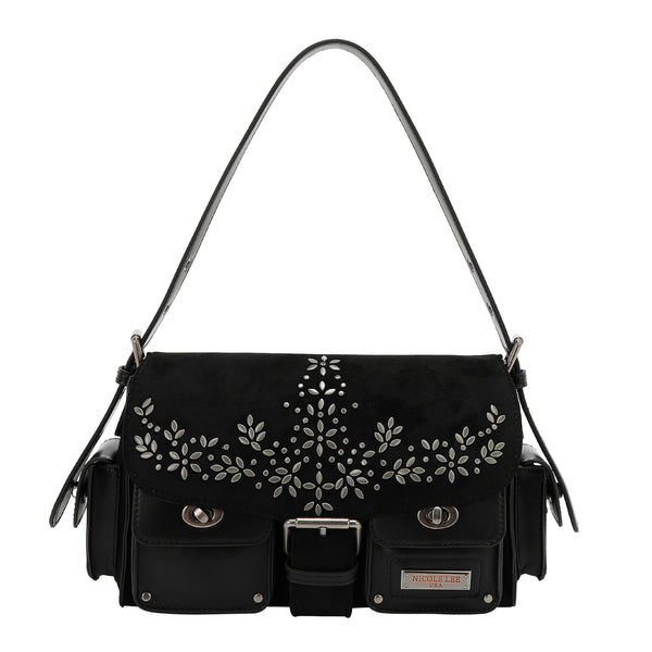 BOLSO DE MANO CON DISEÑO FLORAL (NEGRO)