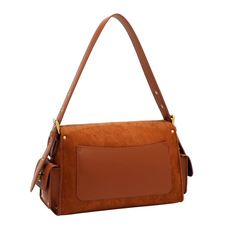 BOLSO DE MANO CON DISEÑO FLORAL (MARRON)