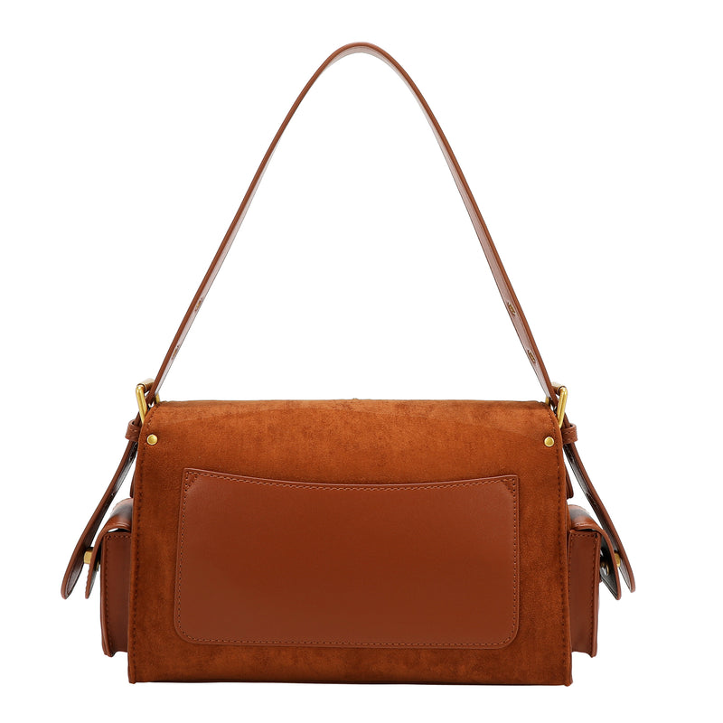 BOLSO DE MANO CON DISEÑO FLORAL (MARRON)