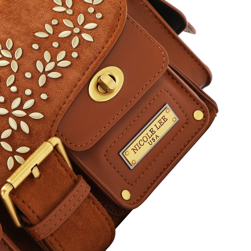BOLSO DE MANO CON DISEÑO FLORAL (MARRON)