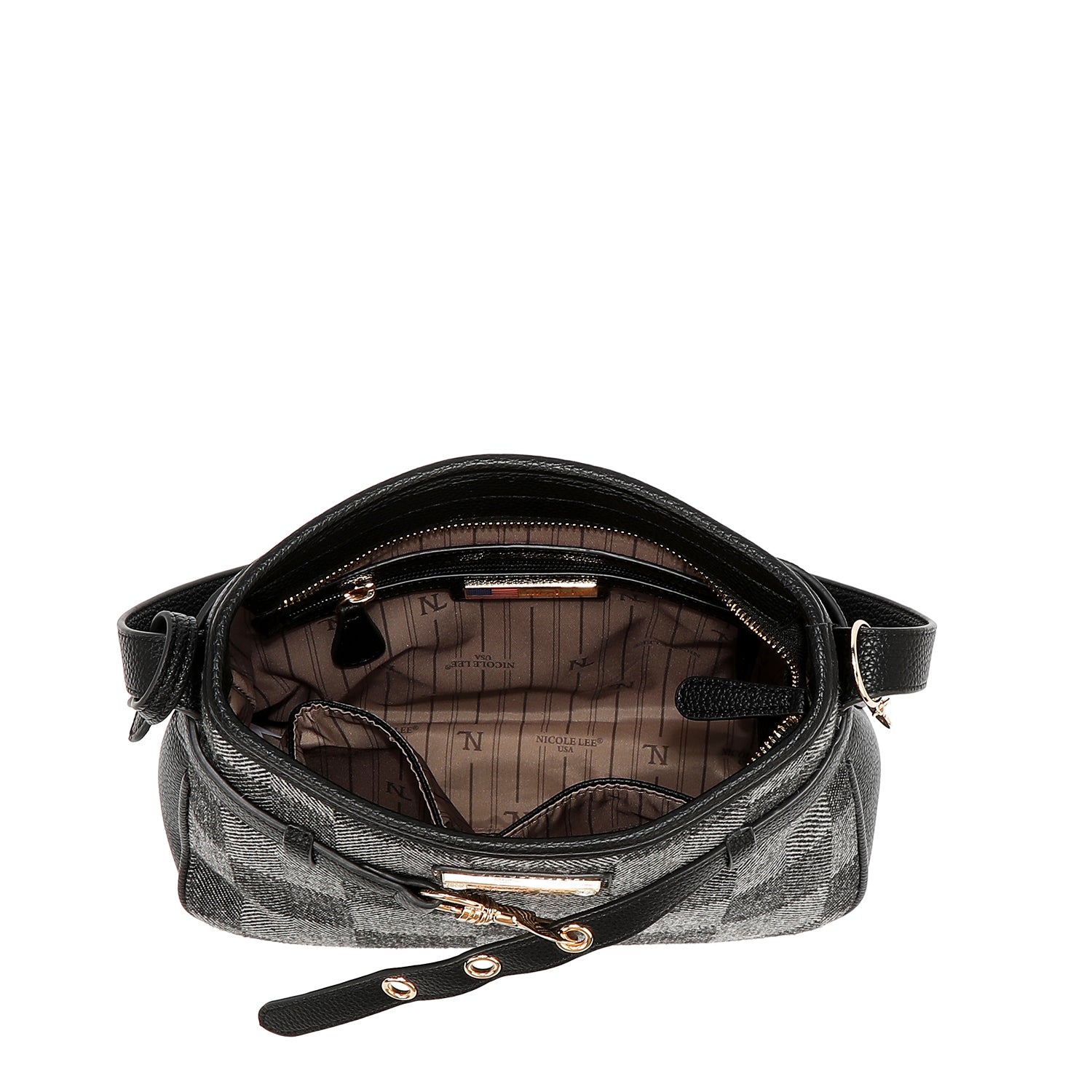 BOLSO HOBO CHIC CON CUADROS (MARRON CLARO)