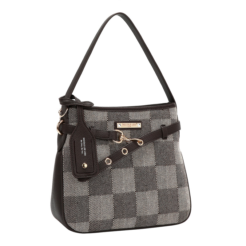 BOLSO HOBO CHIC CON CUADROS (MARRON)