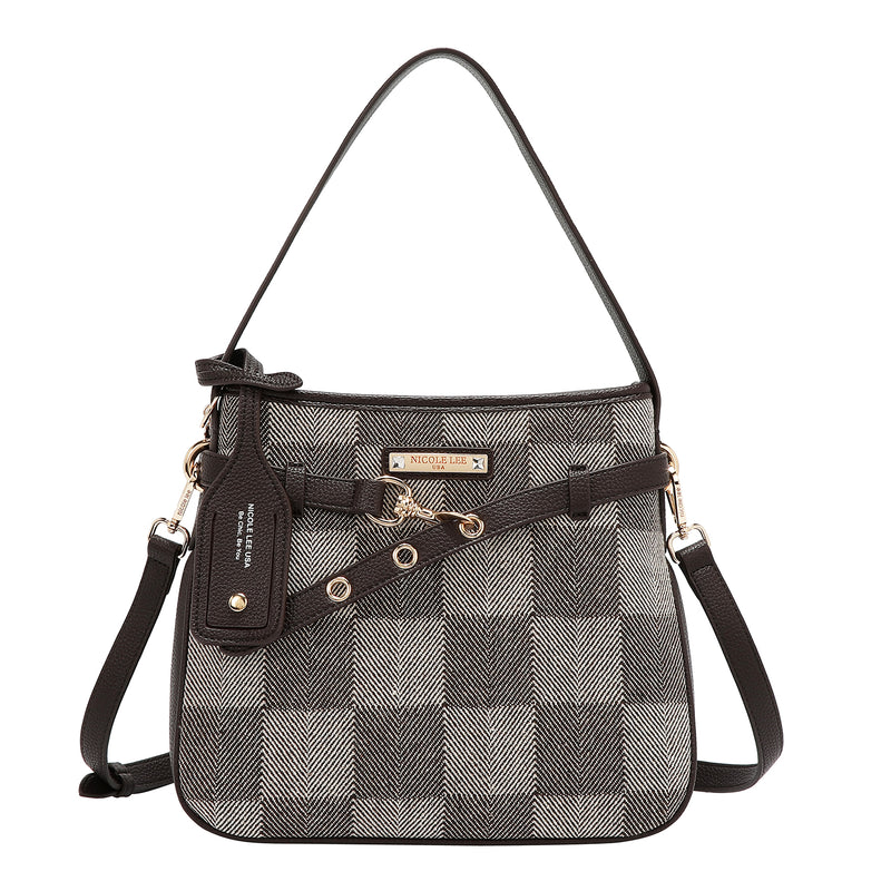 BOLSO HOBO CHIC CON CUADROS (MARRON)