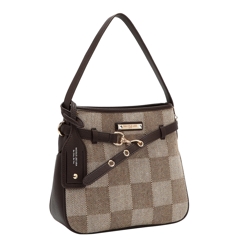 BOLSO HOBO CHIC CON CUADROS (MARRON CLARO)