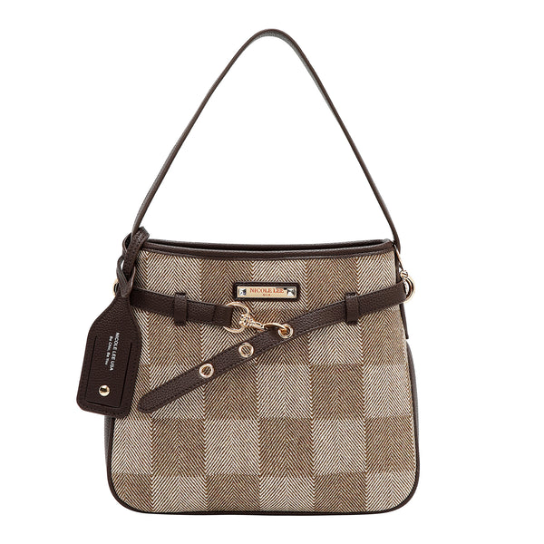 BOLSO HOBO CHIC CON CUADROS (MARRON CLARO)