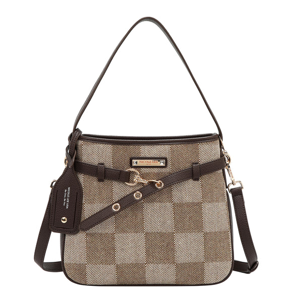 BOLSO HOBO CHIC CON CUADROS (MARRON CLARO)