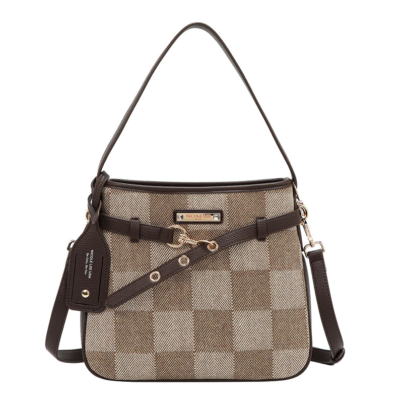 BOLSO HOBO CHIC CON CUADROS (MARRON CLARO)