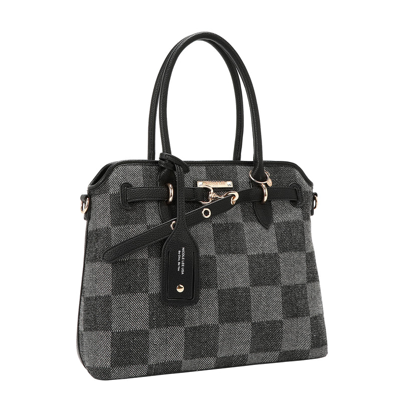 BOLSO TOTE CHIC CON CUADROS (NEGRO)