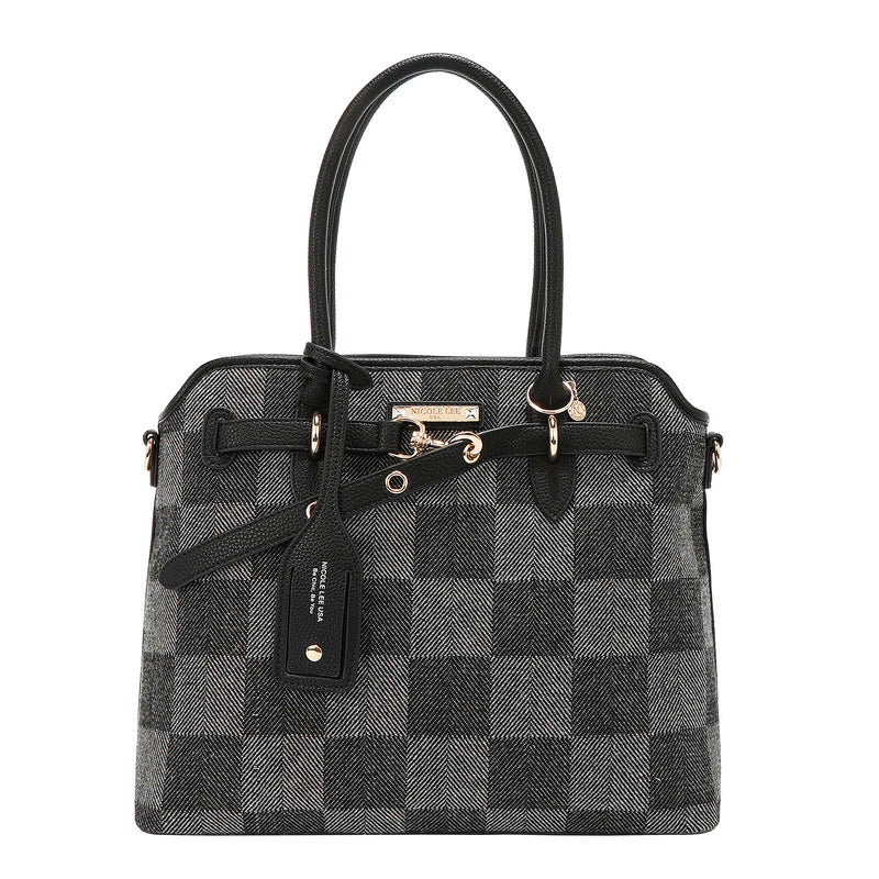 BOLSO TOTE CHIC CON CUADROS (NEGRO)