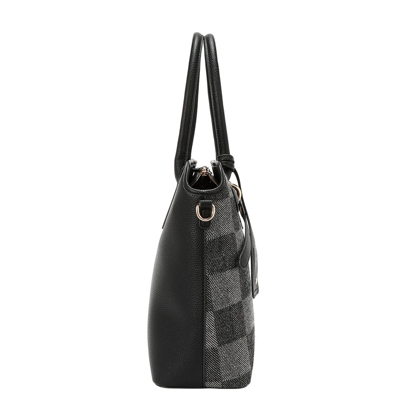 BOLSO TOTE CHIC CON CUADROS (NEGRO)