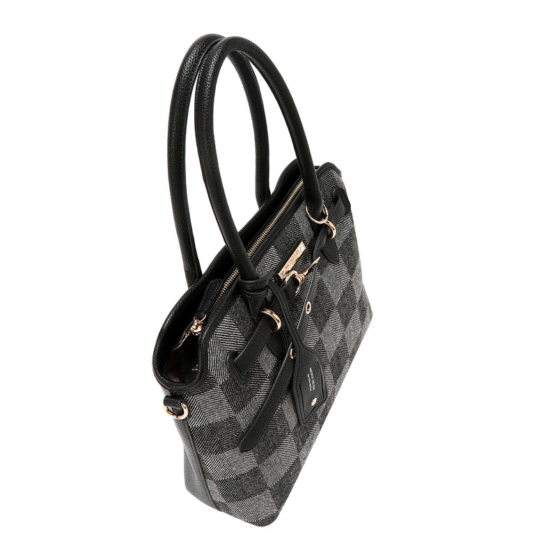 BOLSO TOTE CHIC CON CUADROS (NEGRO)