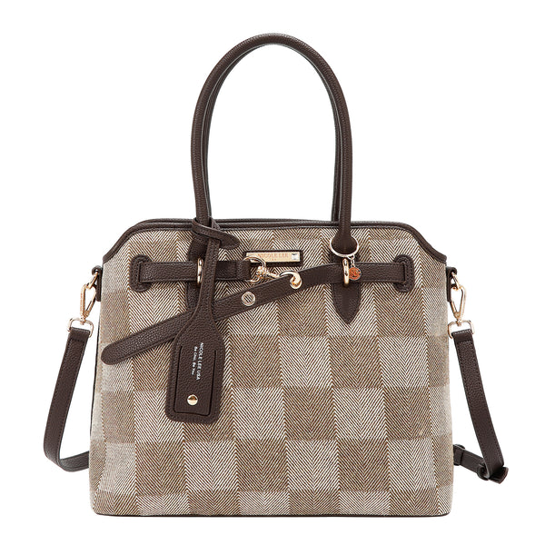 BOLSO TOTE CHIC CON CUADROS (MARRON CLARO)