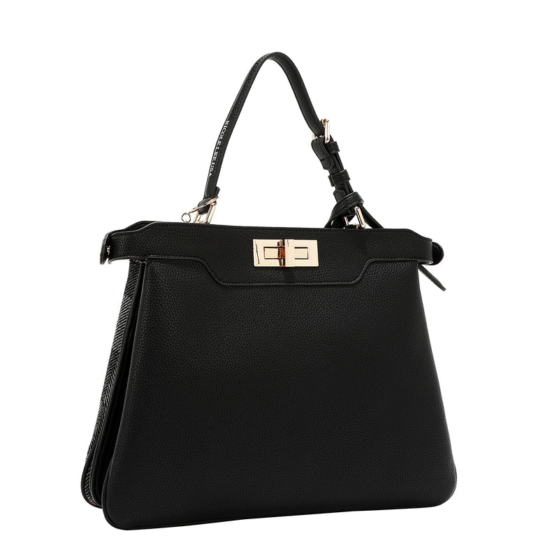 BOLSO DE MANO CHIC CON CUADROS (NEGRO)