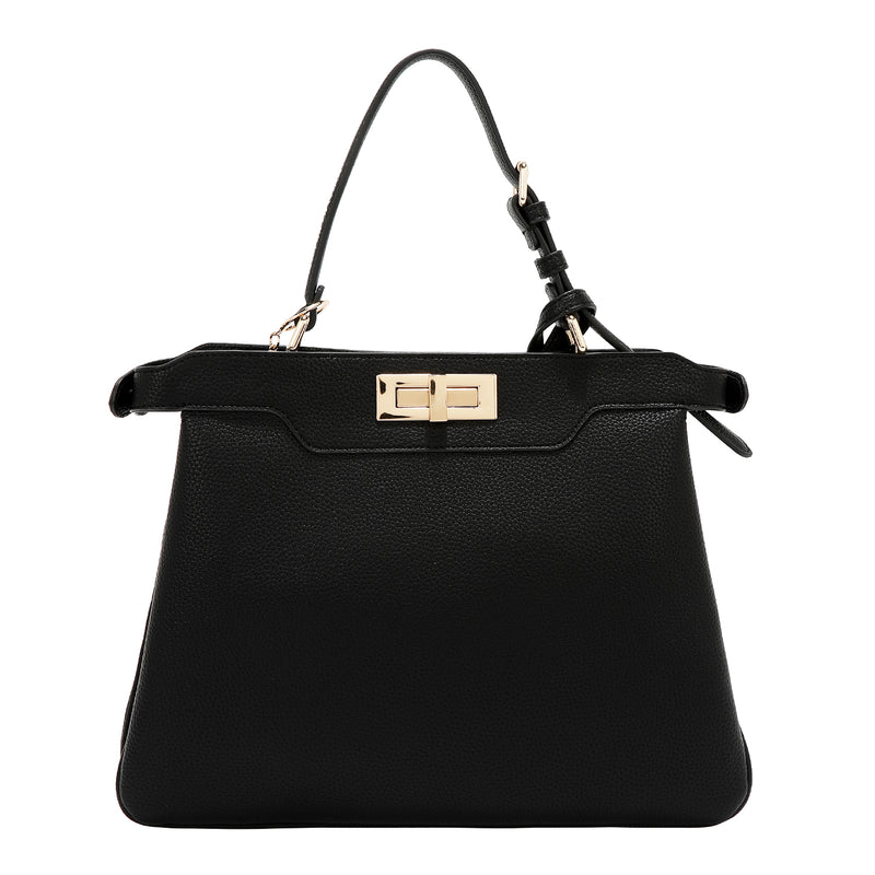 BOLSO DE MANO CHIC CON CUADROS (NEGRO)