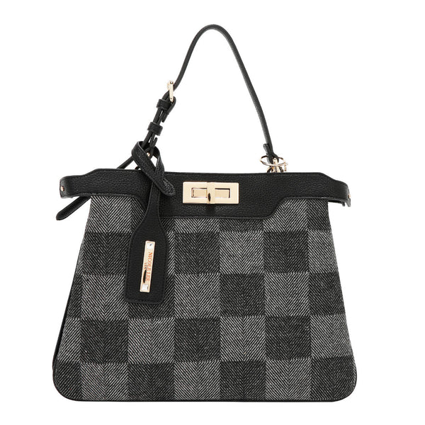 BOLSO DE MANO CHIC CON CUADROS (NEGRO)