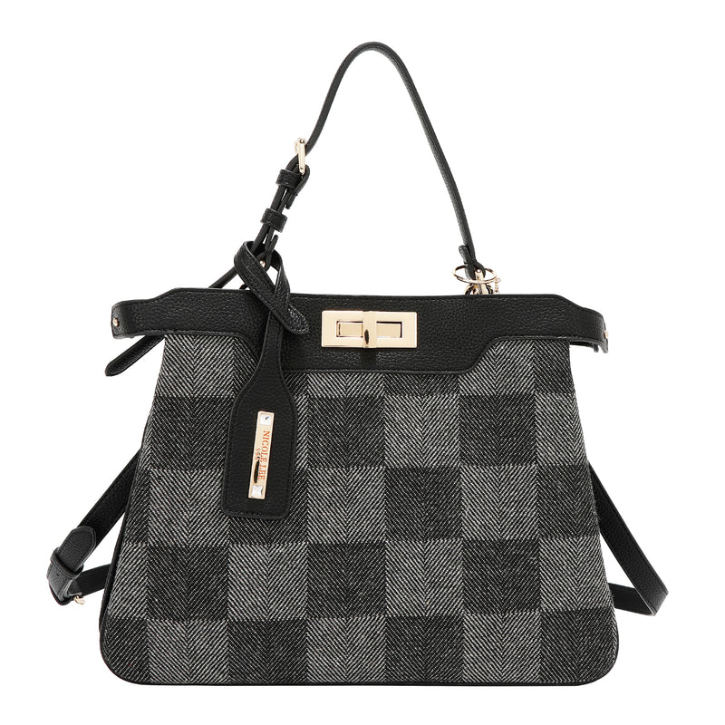 BOLSO DE MANO CHIC CON CUADROS (NEGRO)