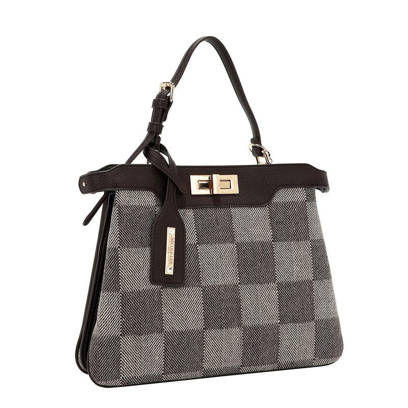 BOLSO DE MANO CHIC CON CUADROS (MARRON)