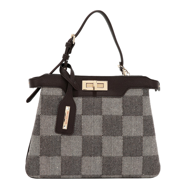 BOLSO DE MANO CHIC CON CUADROS (MARRON)