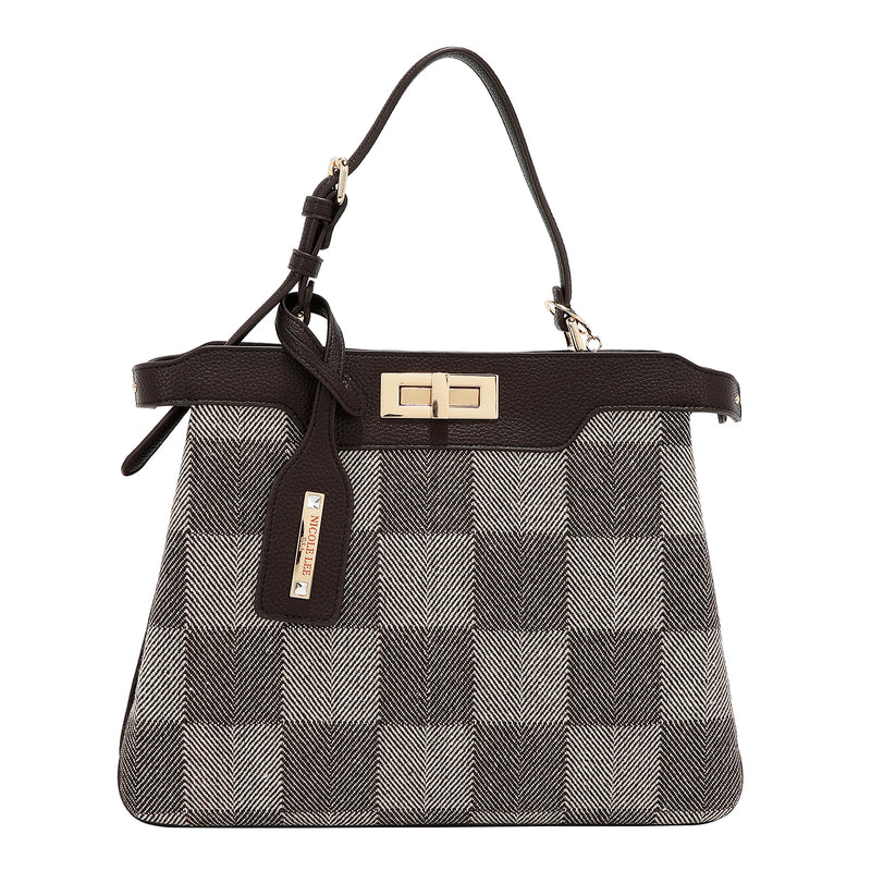 BOLSO DE MANO CHIC CON CUADROS (MARRON)