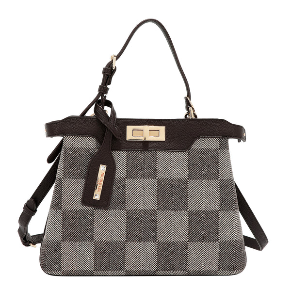 BOLSO DE MANO CHIC CON CUADROS (MARRON)