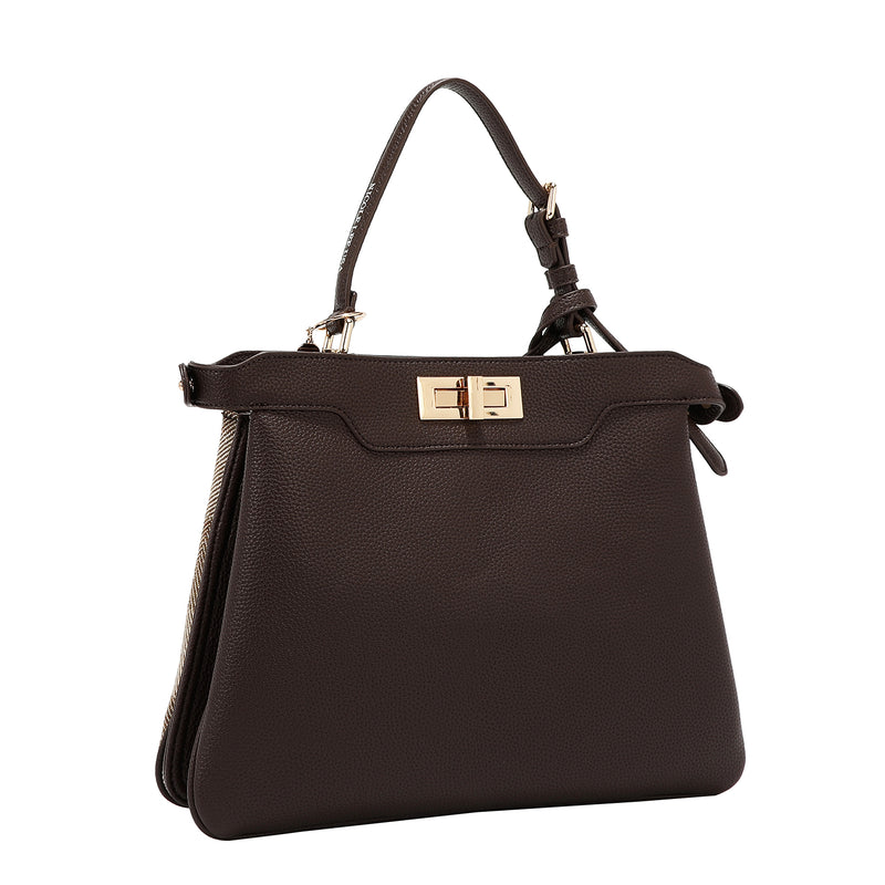 BOLSO DE MANO CHIC CON CUADROS (MARRON CLARO)