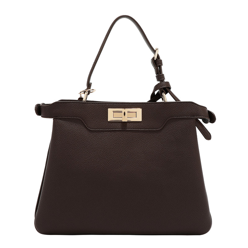BOLSO DE MANO CHIC CON CUADROS (MARRON CLARO)