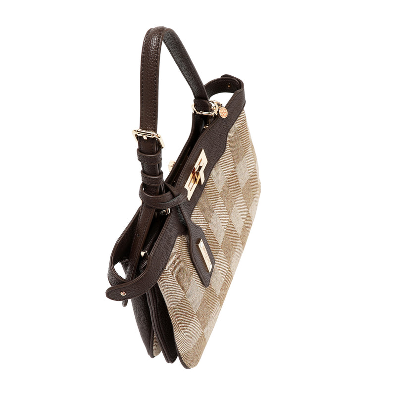 BOLSO DE MANO CHIC CON CUADROS (MARRON CLARO)