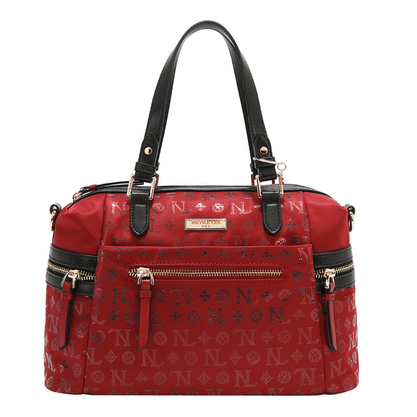 BOLSO SATCHEL CON LOGOTIPO MONOGRAMA (ROJO)