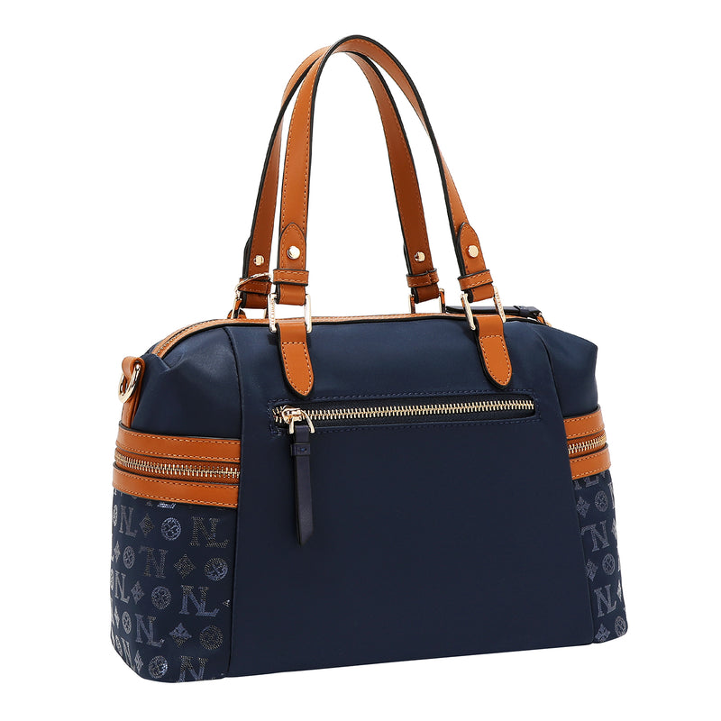 BOLSO SATCHEL CON LOGOTIPO MONOGRAMA (AZUL)