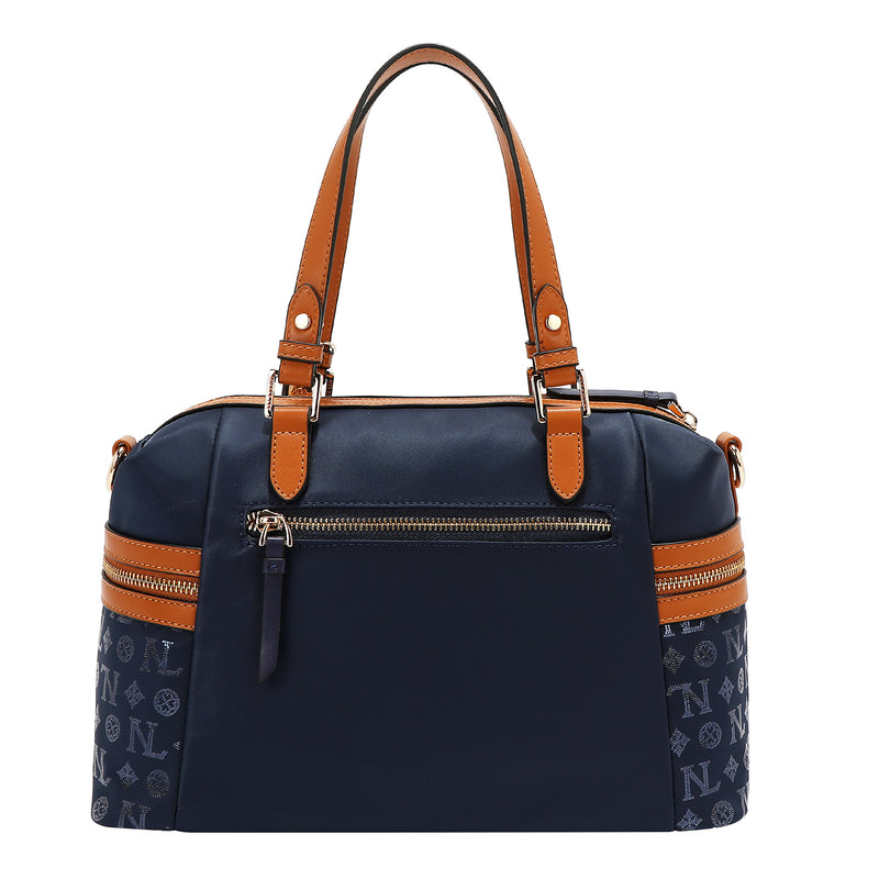 BOLSO SATCHEL CON LOGOTIPO MONOGRAMA (AZUL)