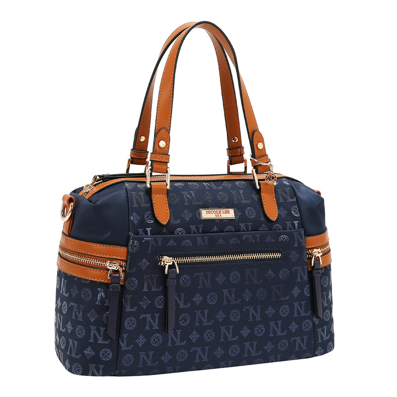 BOLSO SATCHEL CON LOGOTIPO MONOGRAMA (AZUL)