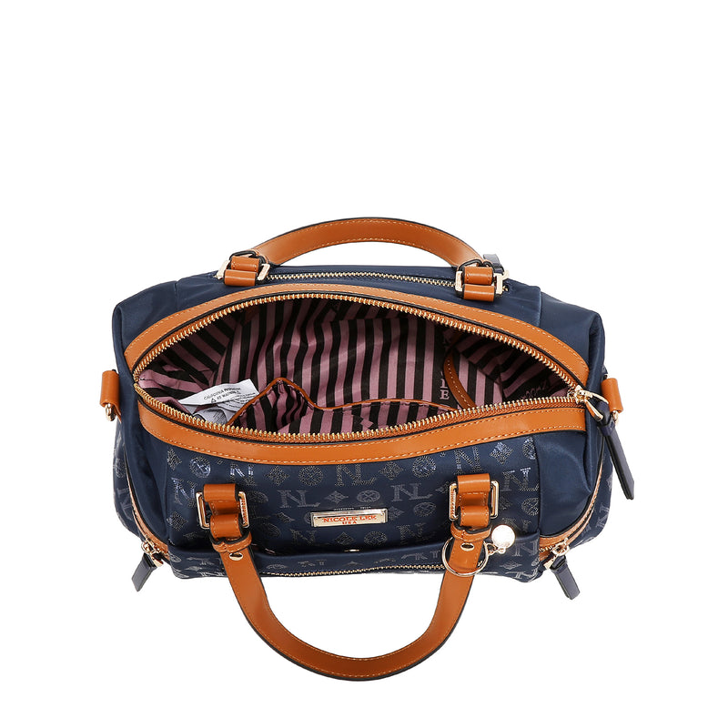 BOLSO SATCHEL CON LOGOTIPO MONOGRAMA (ROJO)