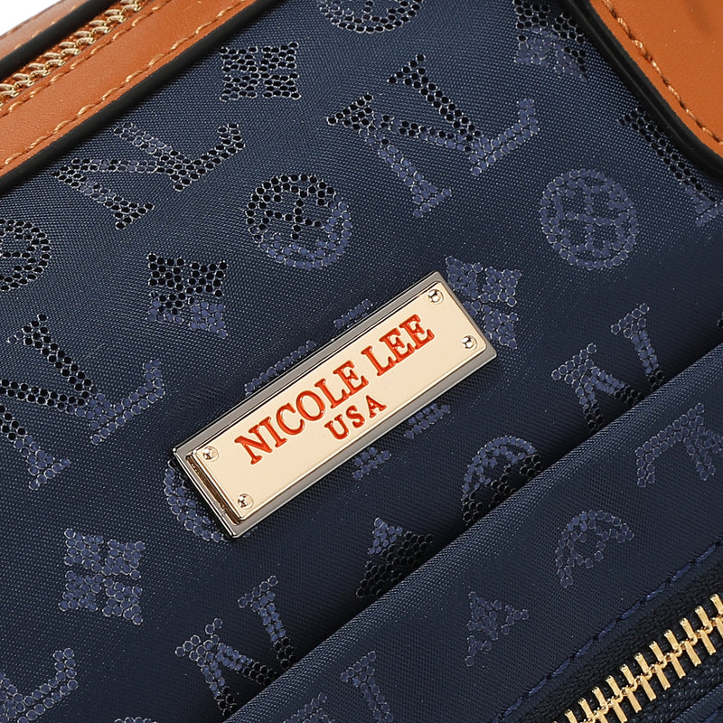 BOLSO SATCHEL CON LOGOTIPO MONOGRAMA (AZUL)