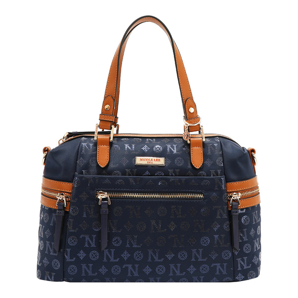 BOLSO SATCHEL CON LOGOTIPO MONOGRAMA (AZUL)