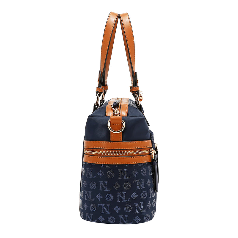 BOLSO SATCHEL CON LOGOTIPO MONOGRAMA (AZUL)