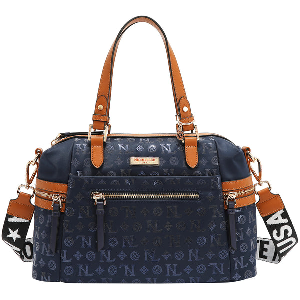 BOLSO SATCHEL CON LOGOTIPO MONOGRAMA (AZUL)